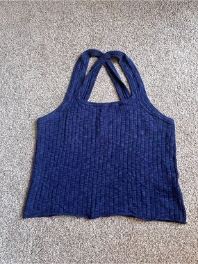 Pilcro Navy Ribbed Cross-Back Tank